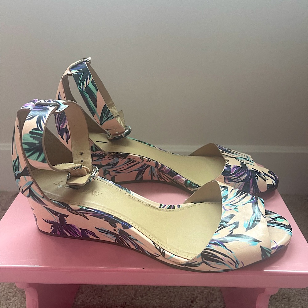 J Crew floral Sandal with ankle strap/buckle